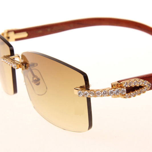 Cartier CT_3524012 Big Diamond Wood Sunglasses In Gold Brown - DesignerGu