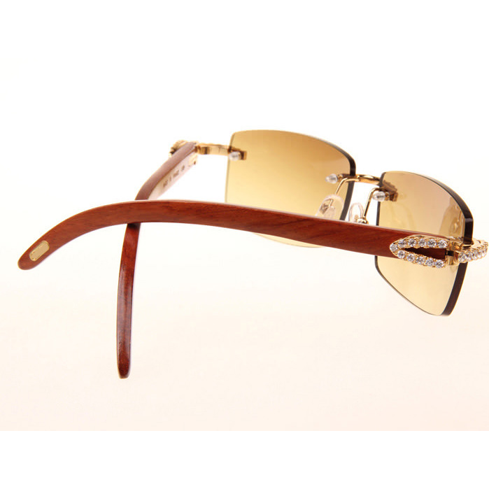 Cartier CT_3524012 Big Diamond Wood Sunglasses In Gold Brown - DesignerGu