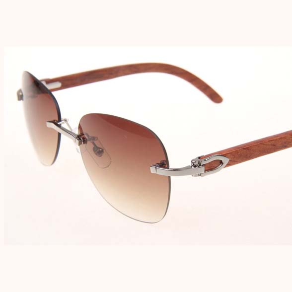 Cartier CT 3524012 Aviator Lens Wood Sunglasses In Silver Brown - DesignerGu