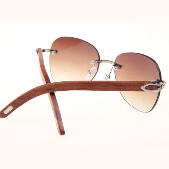 Cartier CT 3524012 Aviator Lens Wood Sunglasses In Silver Brown - DesignerGu
