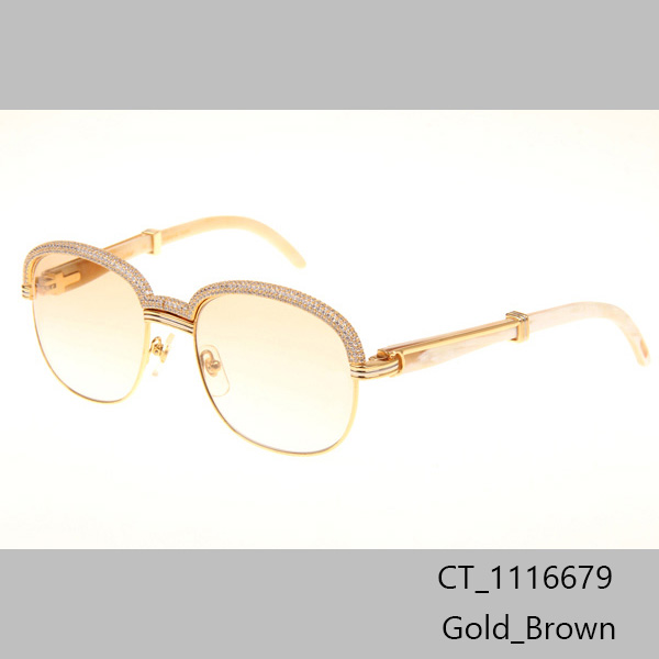 Cartier CT_1116679 Diamond White Buffalo Sunglasses In Gold Brown - DesignerGu