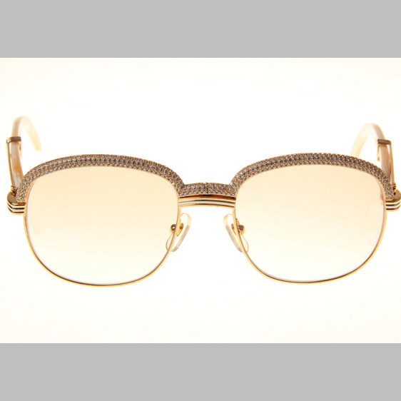 Cartier CT_1116679 Diamond White Buffalo Sunglasses In Gold Brown - DesignerGu