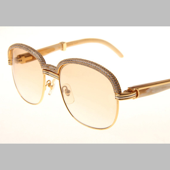 Cartier CT_1116679 Diamond White Buffalo Sunglasses In Gold Brown - DesignerGu