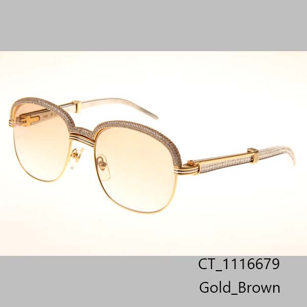 Cartier CT_1116679 Diamond Silver Diamond Stainless Steel Sunglasses In Gold Brown - DesignerGu