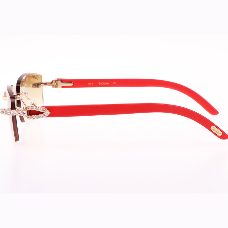 Cartier CT 3524012 Big Diamond Red Wood Sunglasses In Gold Brown - DesignerGu