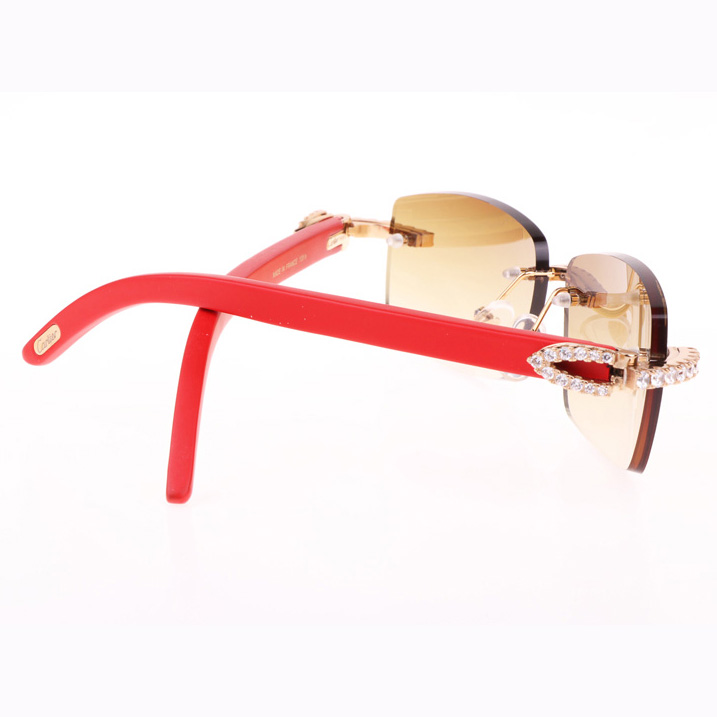 Cartier CT 3524012 Big Diamond Red Wood Sunglasses In Gold Brown - DesignerGu
