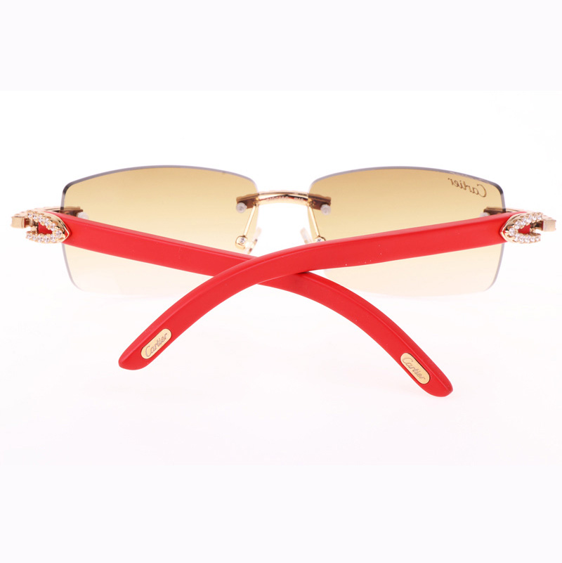 Cartier CT 3524012 Big Diamond Red Wood Sunglasses In Gold Brown - DesignerGu