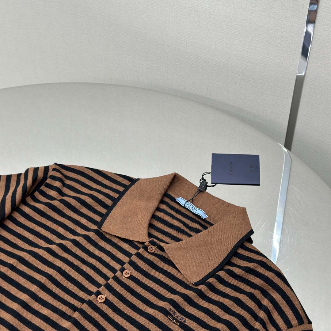Prada Striped Cotton Polo Shirt - DesignerGu