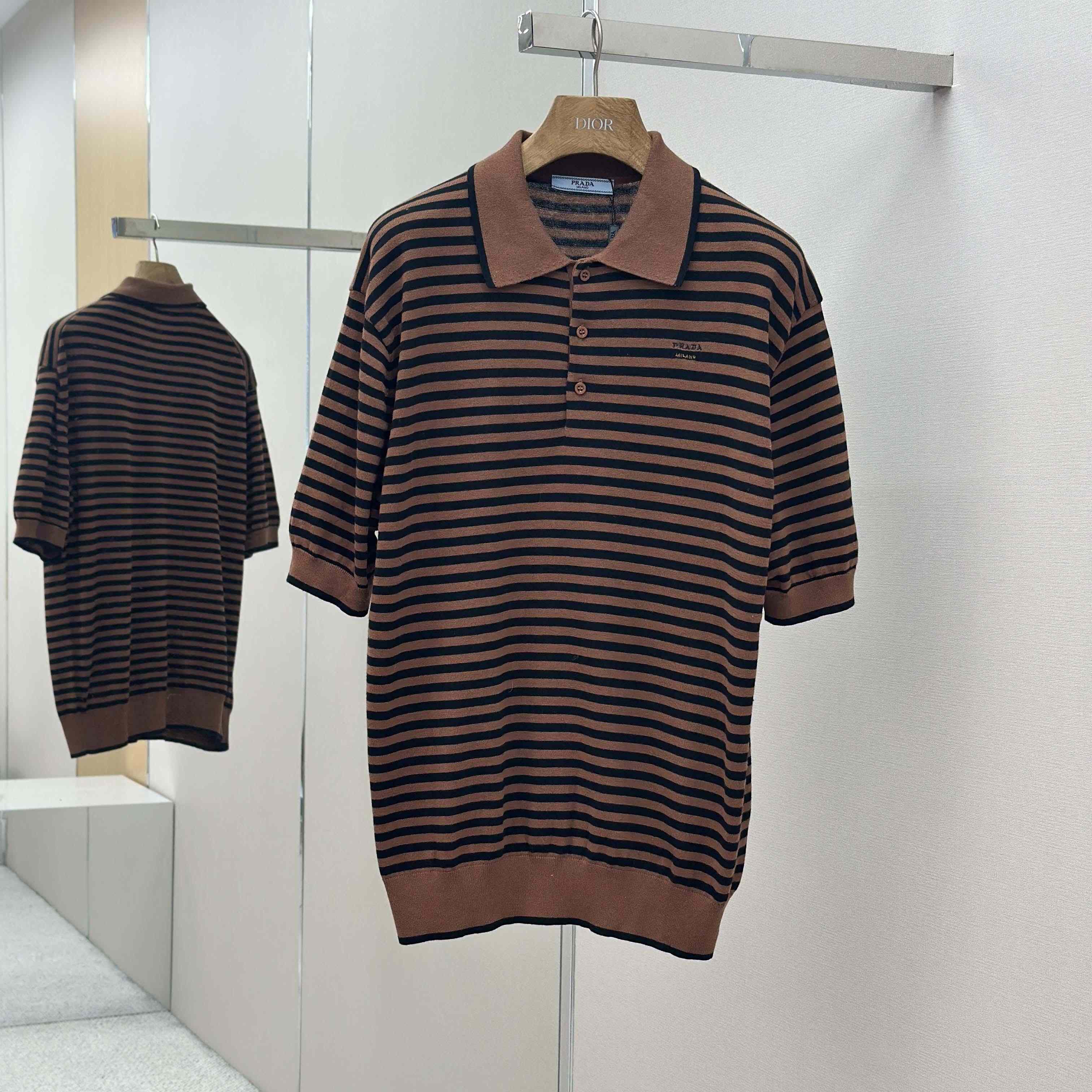 Prada Striped Cotton Polo Shirt - DesignerGu