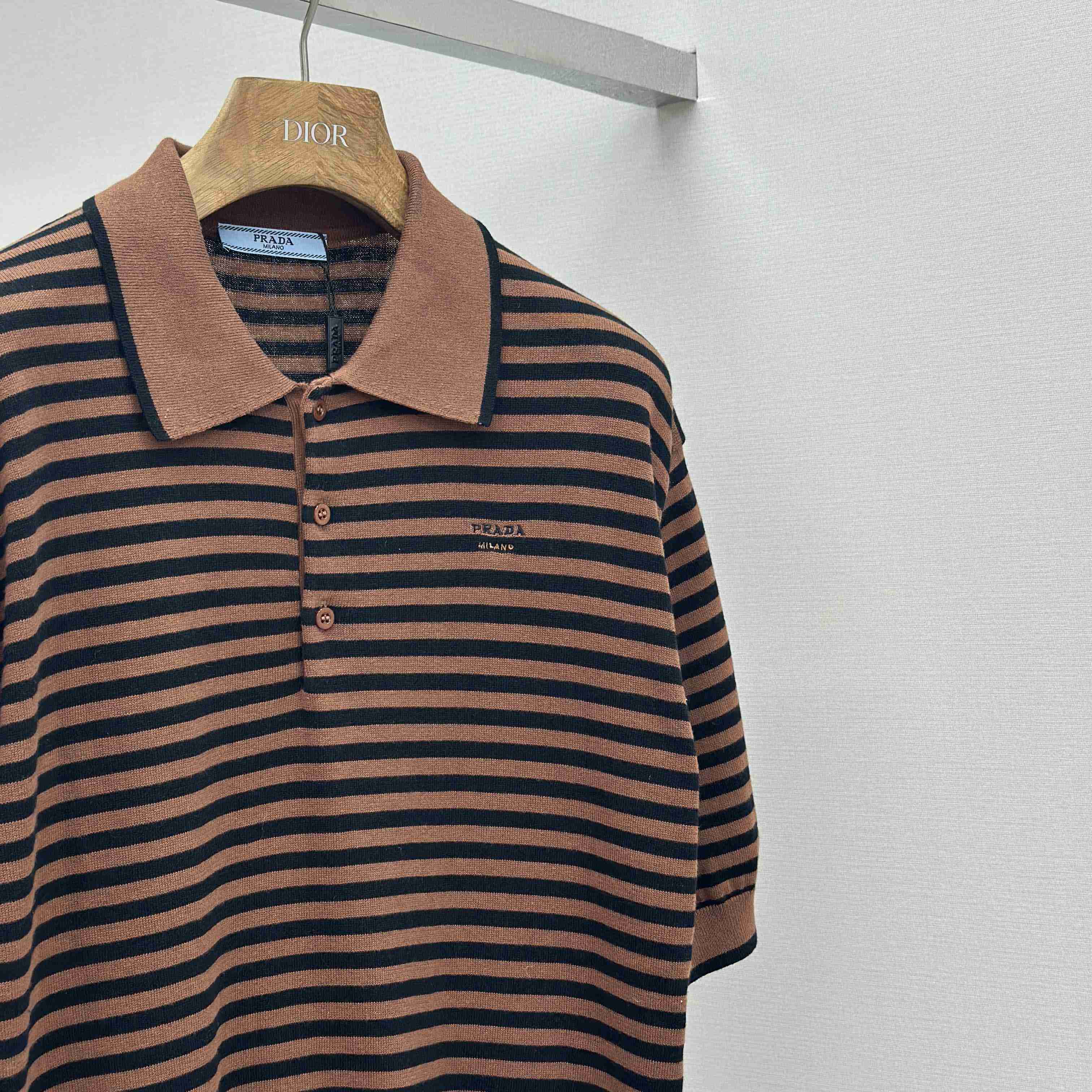 Prada Striped Cotton Polo Shirt - DesignerGu
