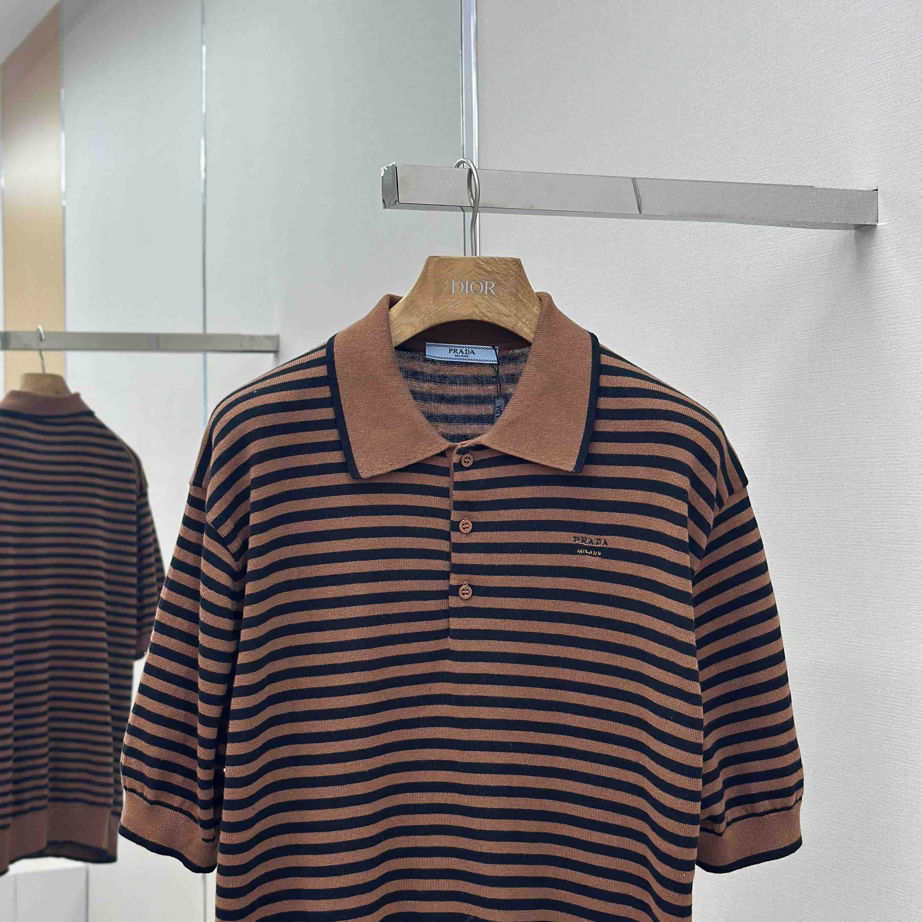 Prada Striped Cotton Polo Shirt - DesignerGu