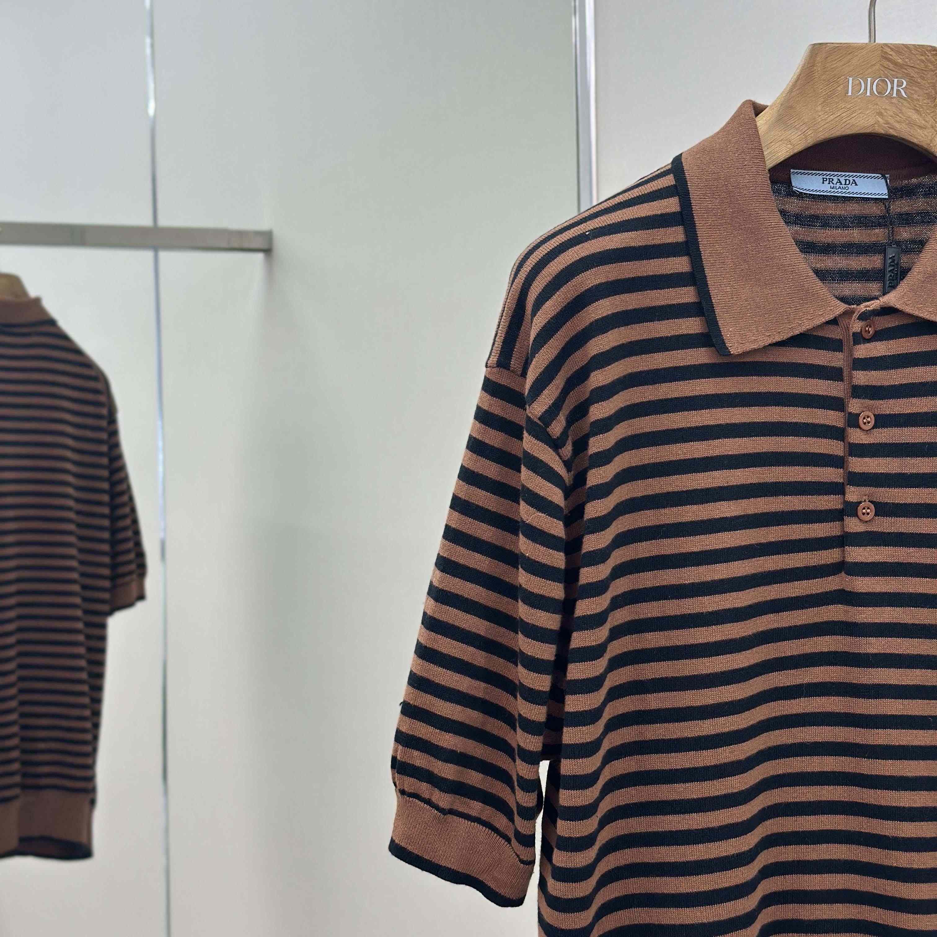 Prada Striped Cotton Polo Shirt - DesignerGu