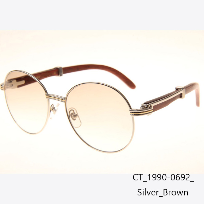 Cartier CT1990-0692 Wood Sunglasses In Silver Brown - DesignerGu