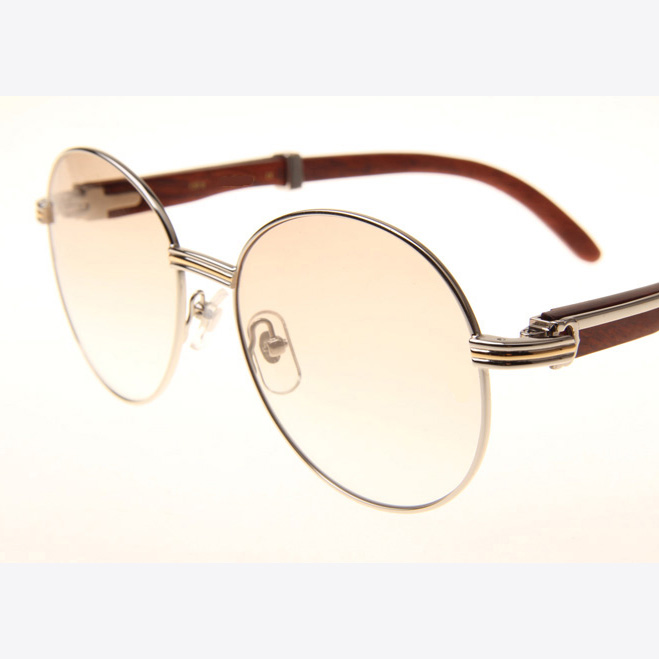 Cartier CT1990-0692 Wood Sunglasses In Silver Brown - DesignerGu