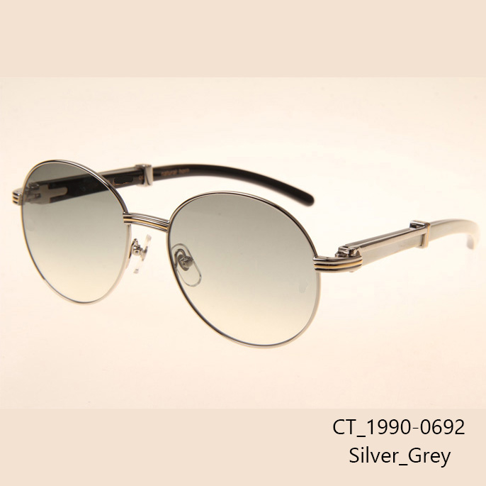 Cartier CT1990-0692 White Mix Black Buffalo Sunglasses In Silver Grey - DesignerGu