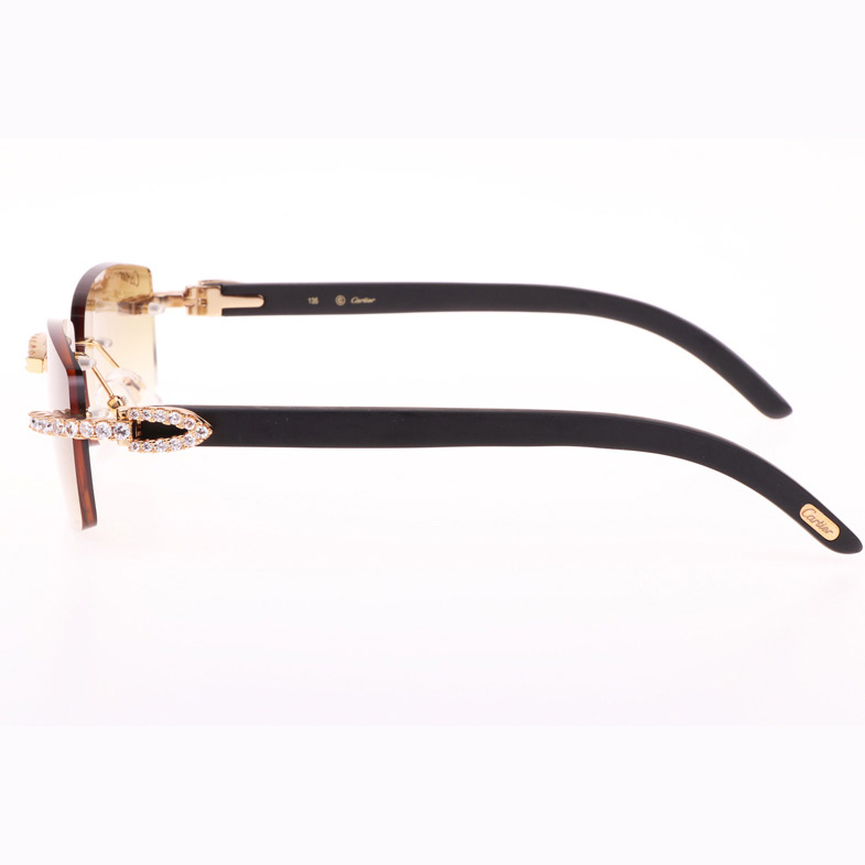 Cartier CT 3524012 Big Diamond Black Wood Sunglasses In Gold Brown - DesignerGu