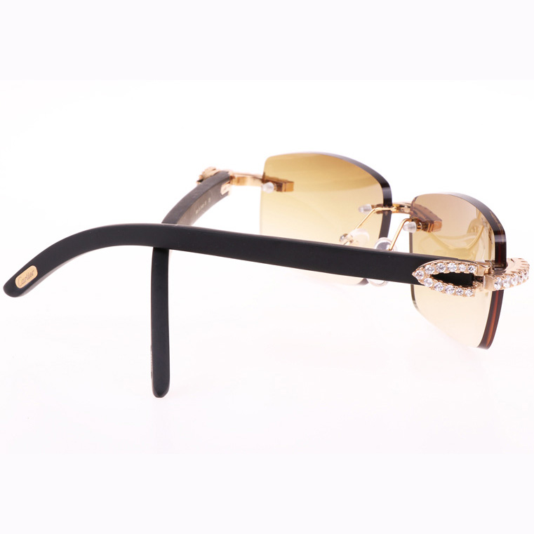 Cartier CT 3524012 Big Diamond Black Wood Sunglasses In Gold Brown - DesignerGu