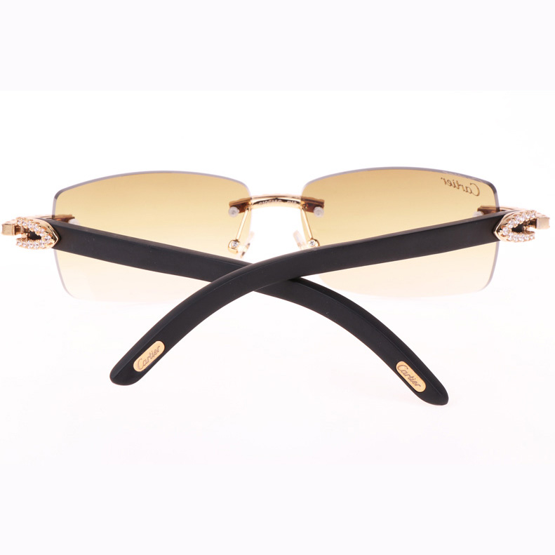 Cartier CT 3524012 Big Diamond Black Wood Sunglasses In Gold Brown - DesignerGu
