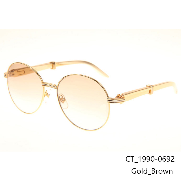 Cartier CT1990-0692 Gold Stainless Steel Sunglasses In Gold Brown - DesignerGu