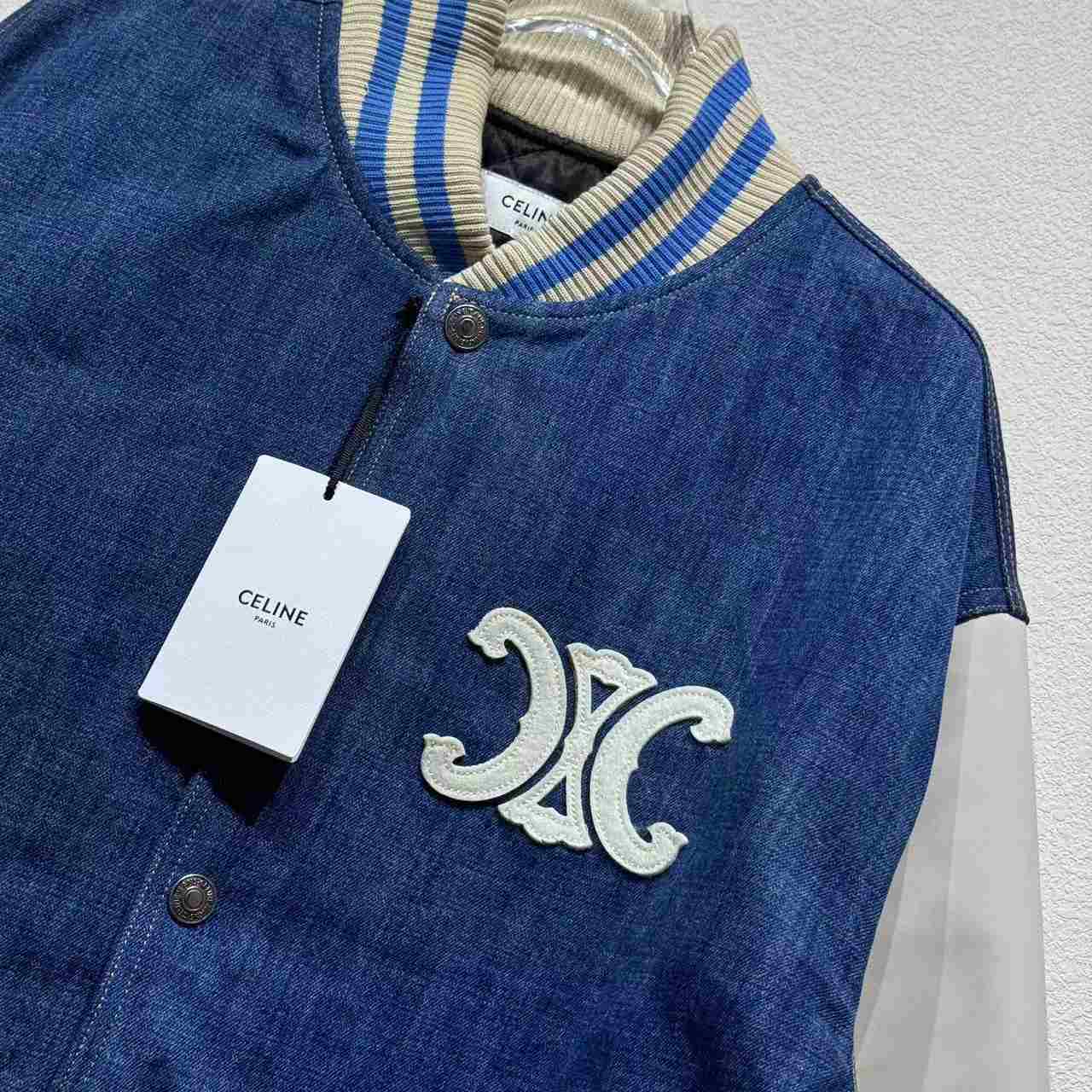 Celine Loose Triomphe Teddy In Trail Wash Denim - DesignerGu