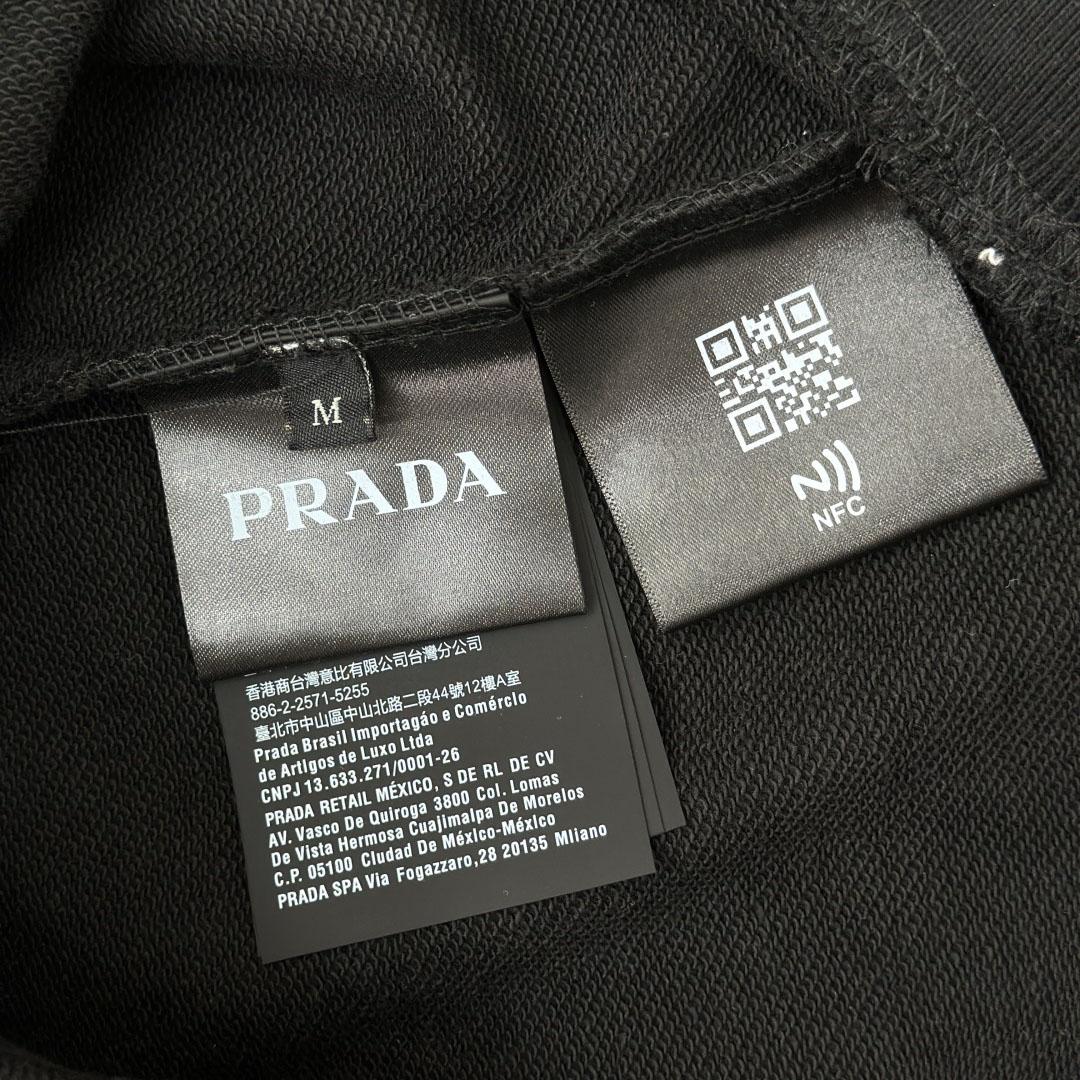 Prada Marble Black Long-sleeved Cotton Polo Shirt - DesignerGu