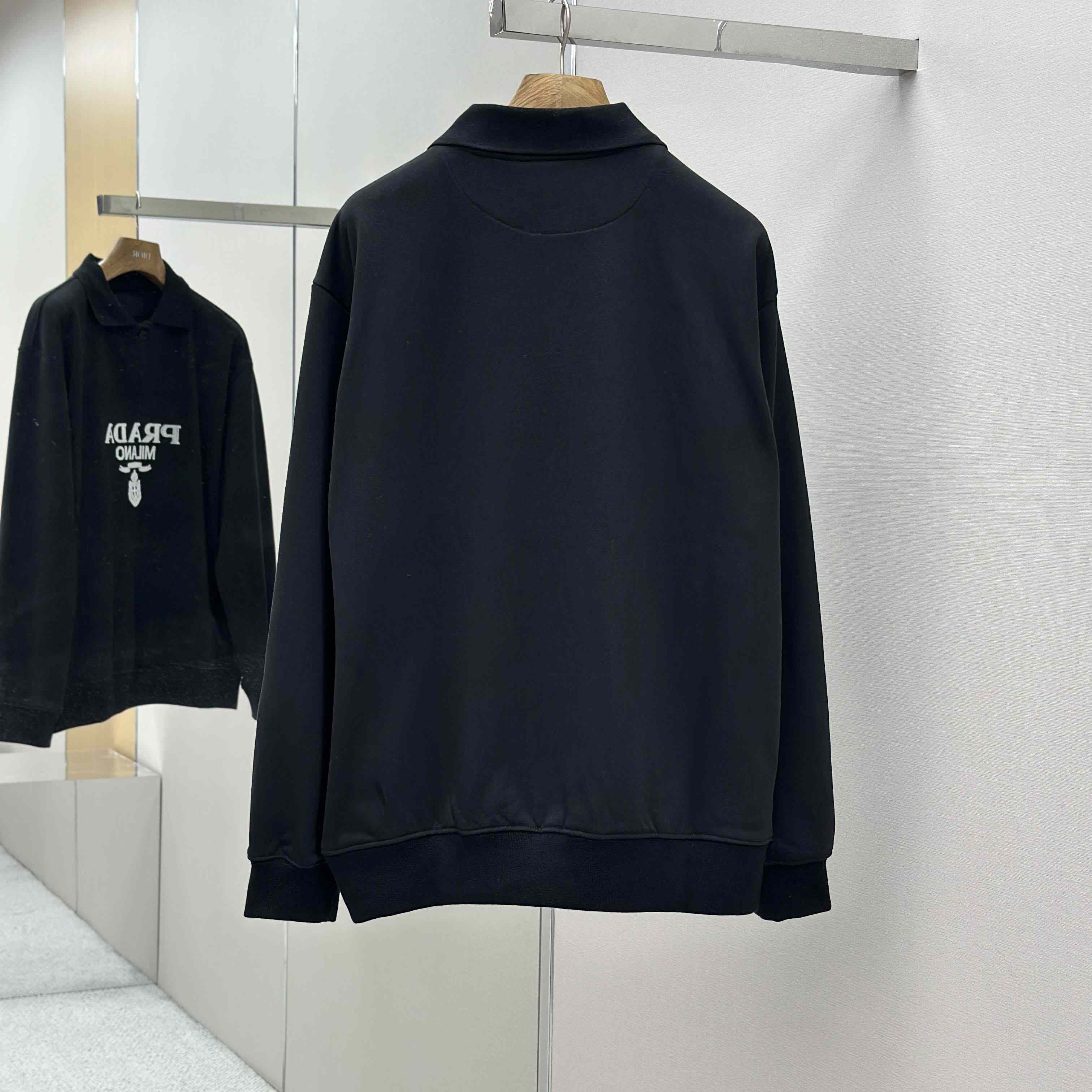 Prada Marble Black Long-sleeved Cotton Polo Shirt - DesignerGu