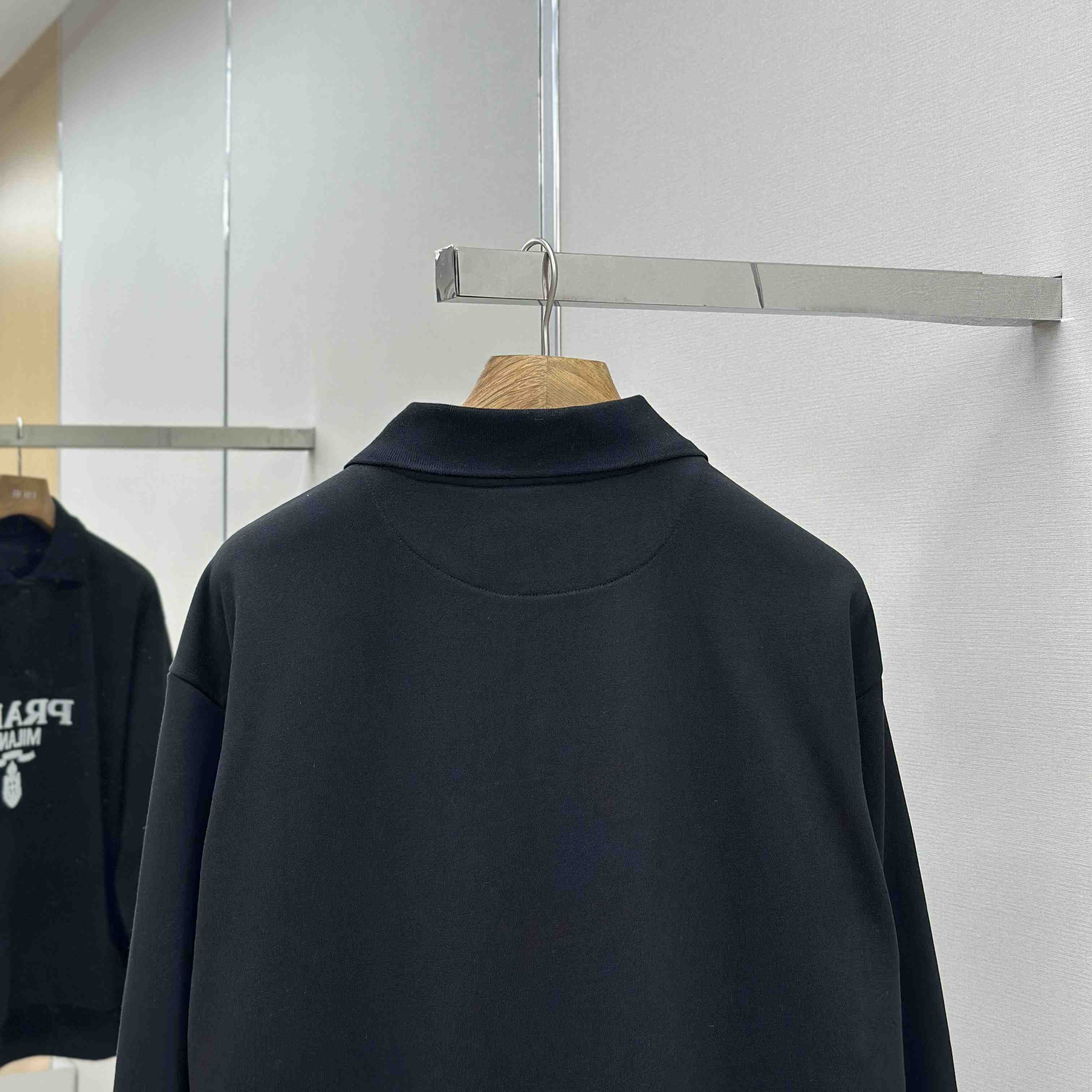 Prada Marble Black Long-sleeved Cotton Polo Shirt - DesignerGu