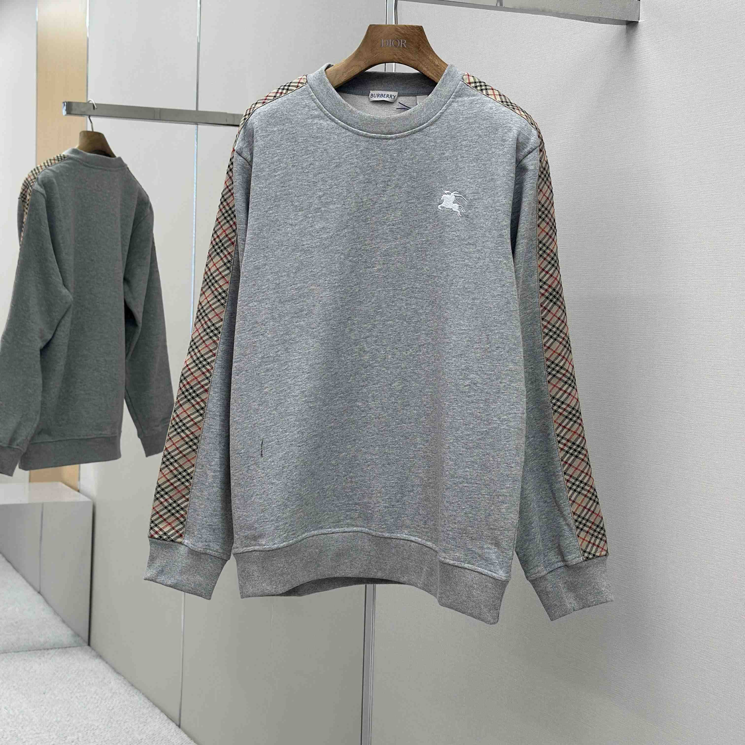 Burberry Check Trim Cotton Sweatshirt - DesignerGu