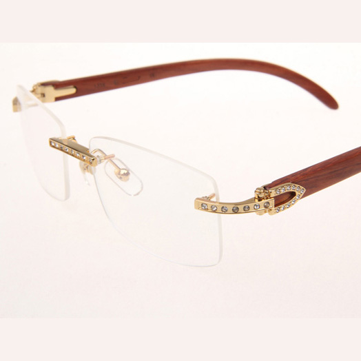 Cartier CT_3524012 Diamond Wood Eyeglasses In Gold - DesignerGu