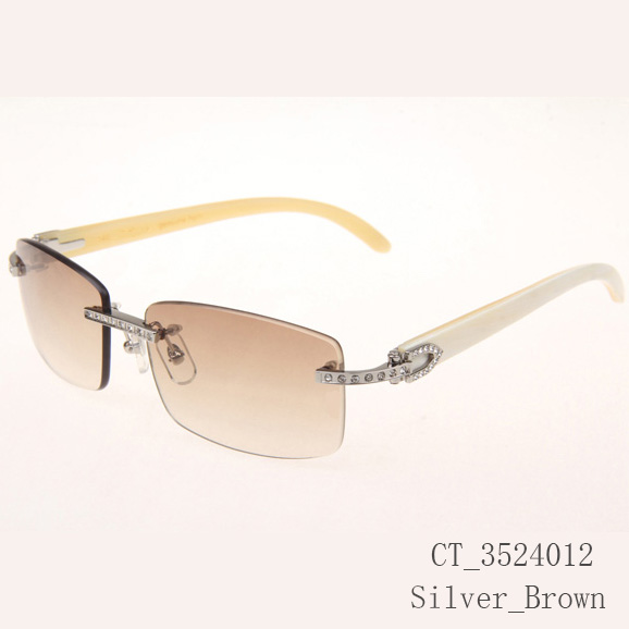 Cartier CT_3524012 Diamond White Buffalo Sunglasses In Silver Brown - DesignerGu