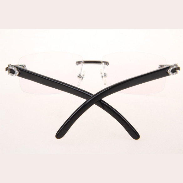 Cartier CT_3524012 Diamond Black Buffalo Eyeglasses In Silver - DesignerGu