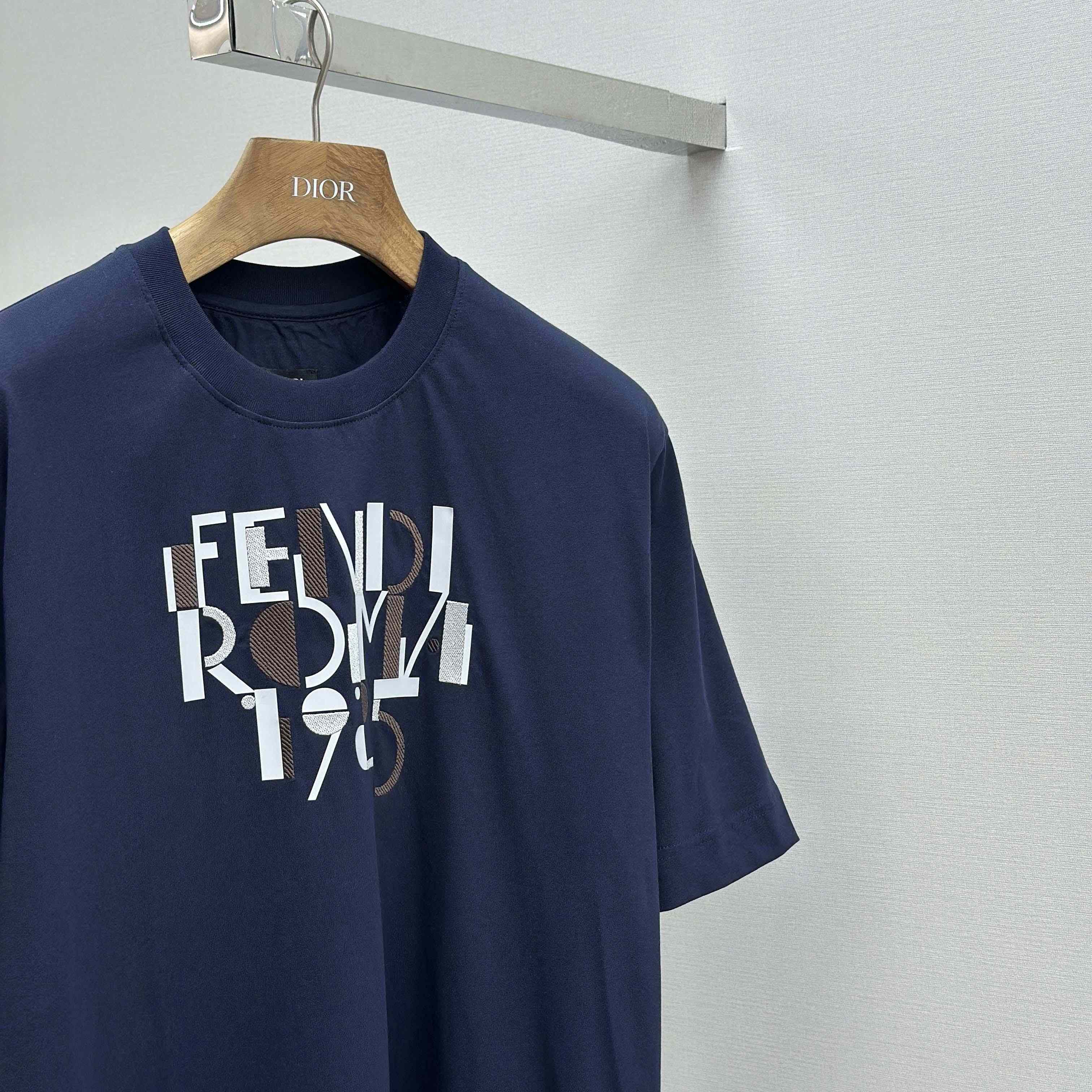 Fendi Dark Blue Cotton T-shirt - DesignerGu