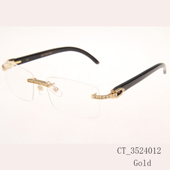 Cartier CT_3524012 Diamond Black Buffalo Eyeglasses In Gold - DesignerGu