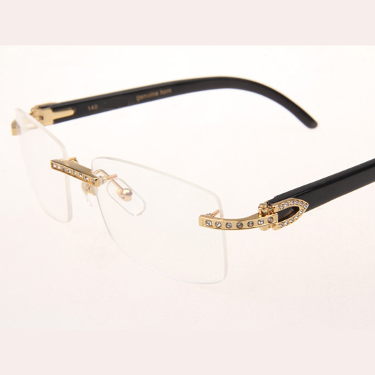 Cartier CT_3524012 Diamond Black Buffalo Eyeglasses In Gold - DesignerGu