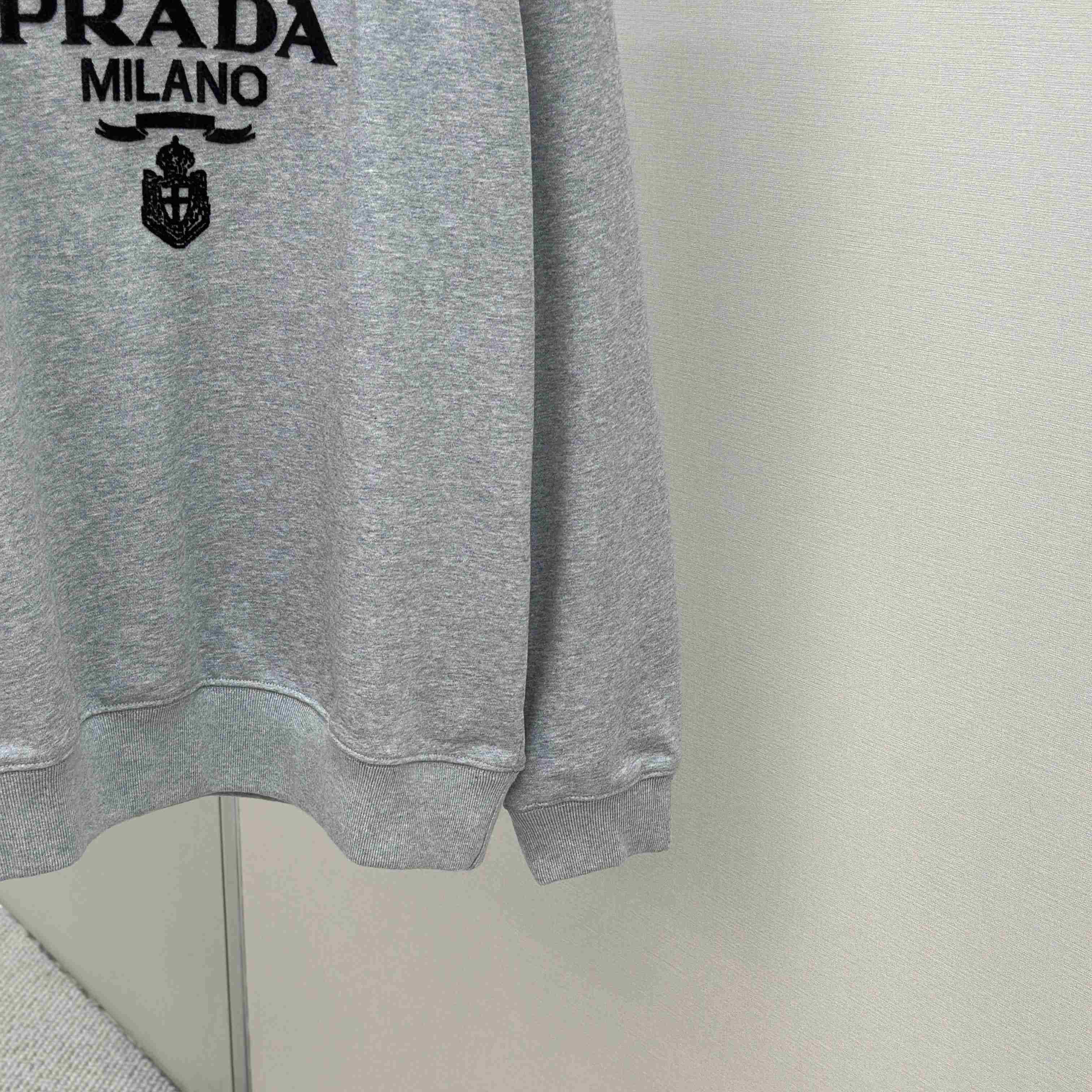 Prada Marble Gray Long-sleeved Cotton Polo Shirt - DesignerGu