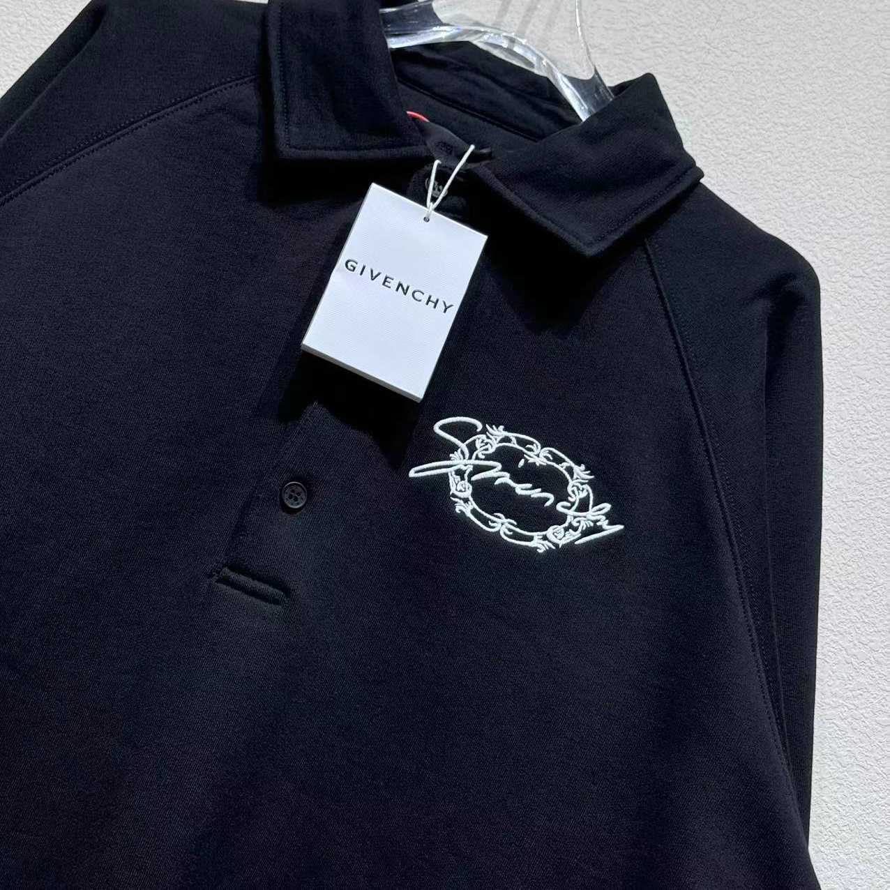 Givenchy Embroidered Logo Fleece Polo Sweatshirt In Black - DesignerGu