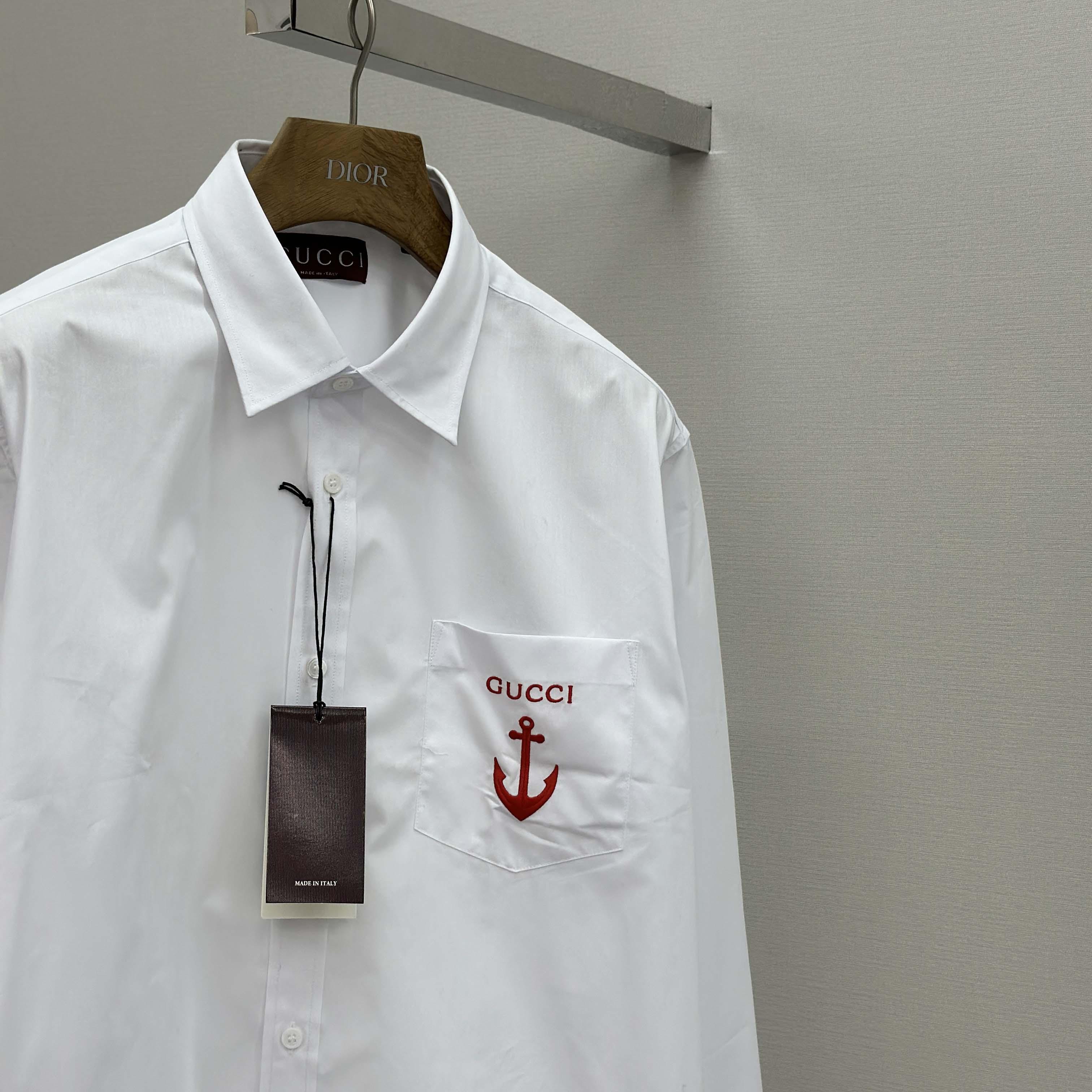 Gucci Cotton Poplin Shirt With Embroidery - DesignerGu