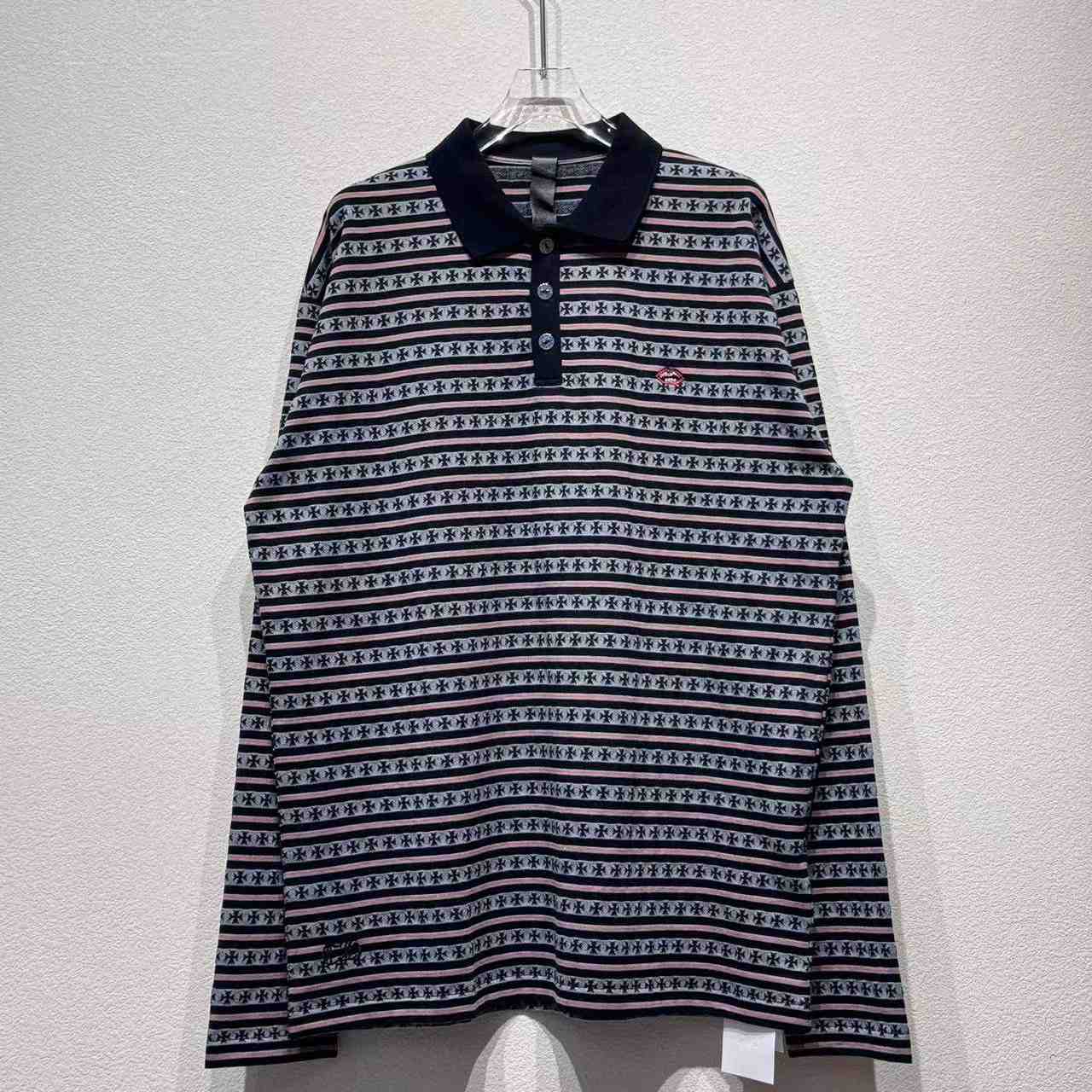 Chrome Heart Striped Polo Shirt - DesignerGu