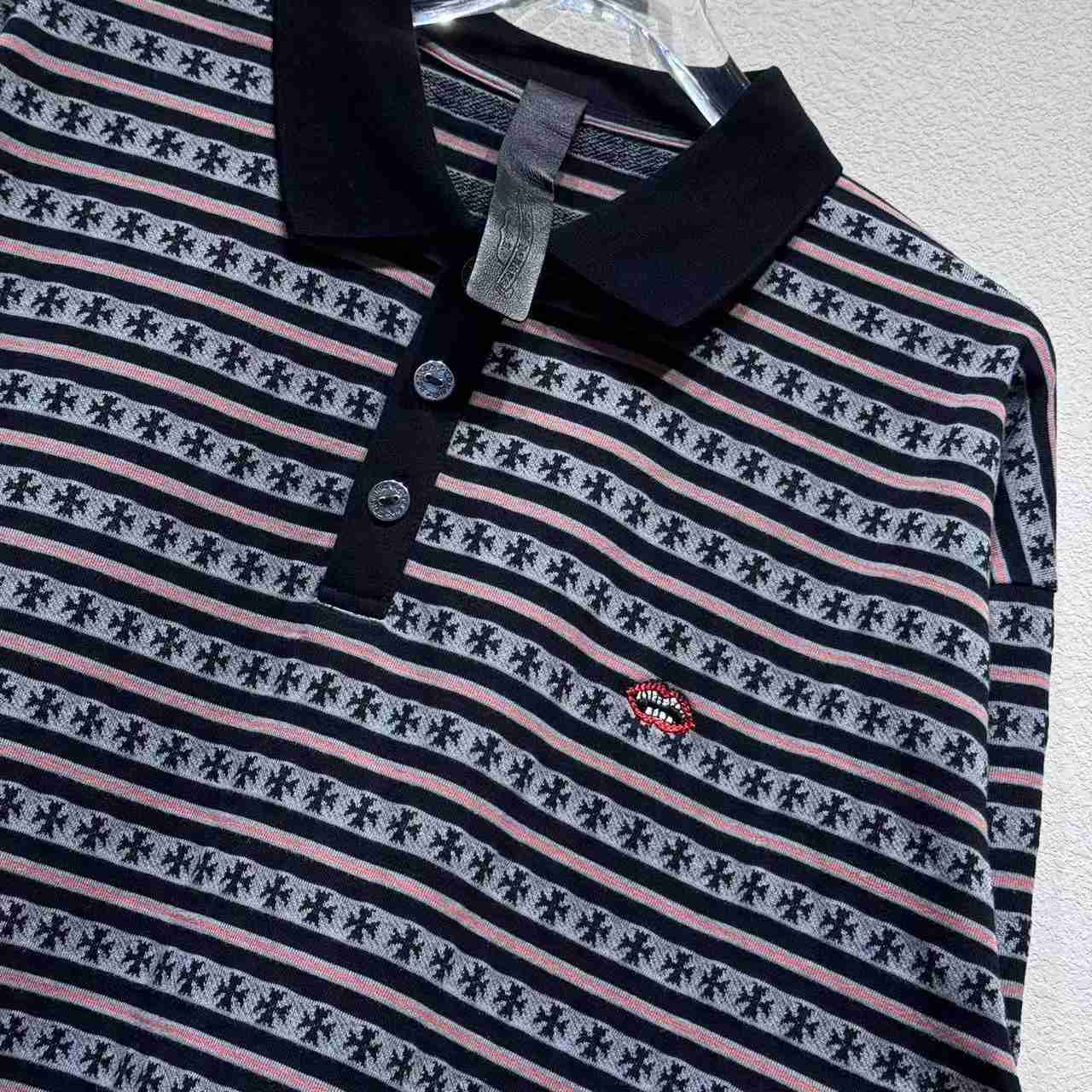 Chrome Heart Striped Polo Shirt - DesignerGu