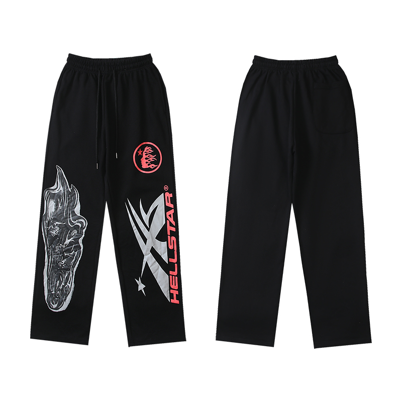 Hellstar Airbrushed Skull Closed Elastic Bottom Sweatpants Midnight Dye Black  - DesignerGu