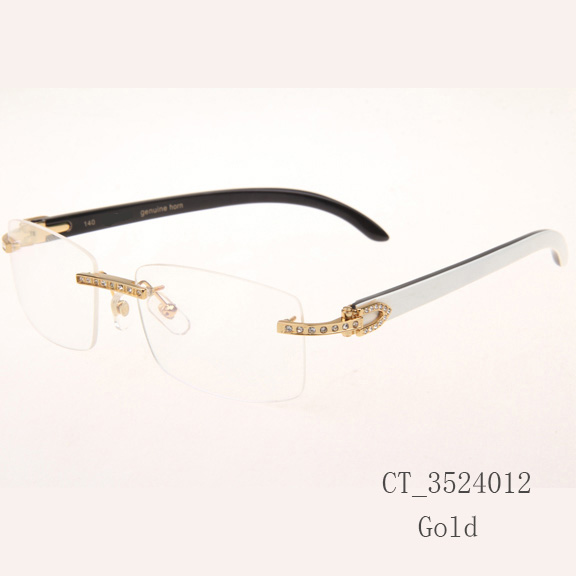 Cartier CT_3524012 Diamond White Mix Black Buffalo Eyeglasses In Gold - DesignerGu