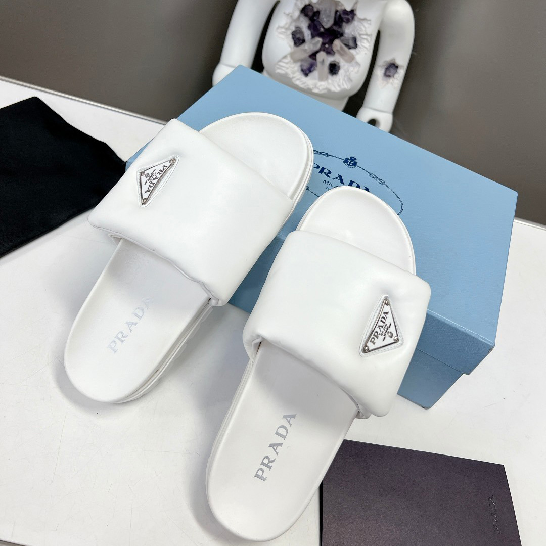 Prada Soft Padded Nappa Leather Slides - DesignerGu