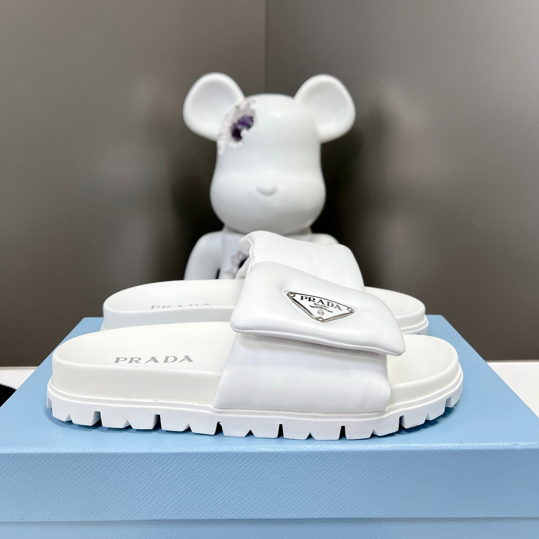 Prada Soft Padded Nappa Leather Slides - DesignerGu
