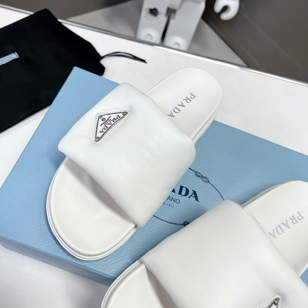 Prada Soft Padded Nappa Leather Slides - DesignerGu