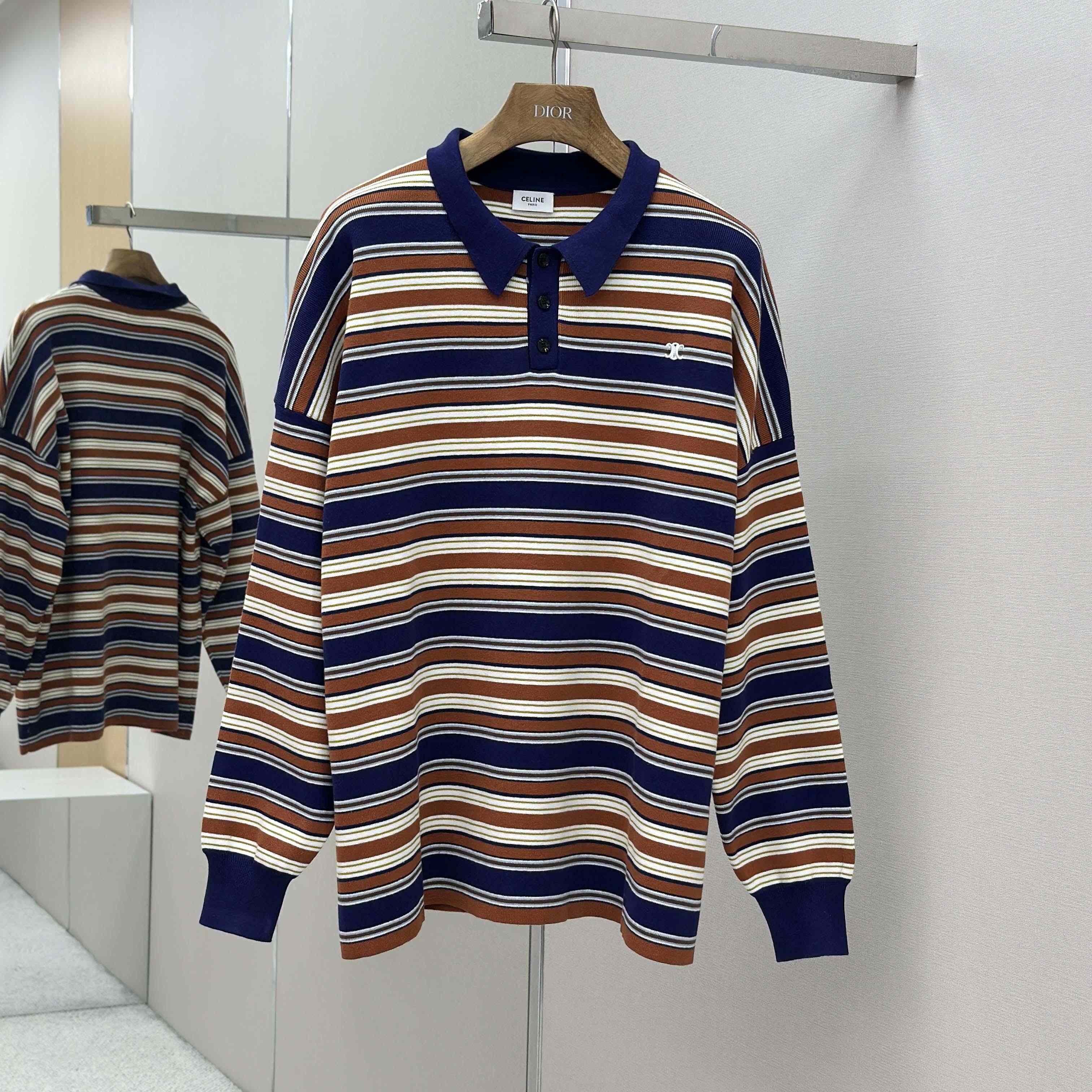 Celine Triomphe Loose Polo In Striped Cotton  - DesignerGu