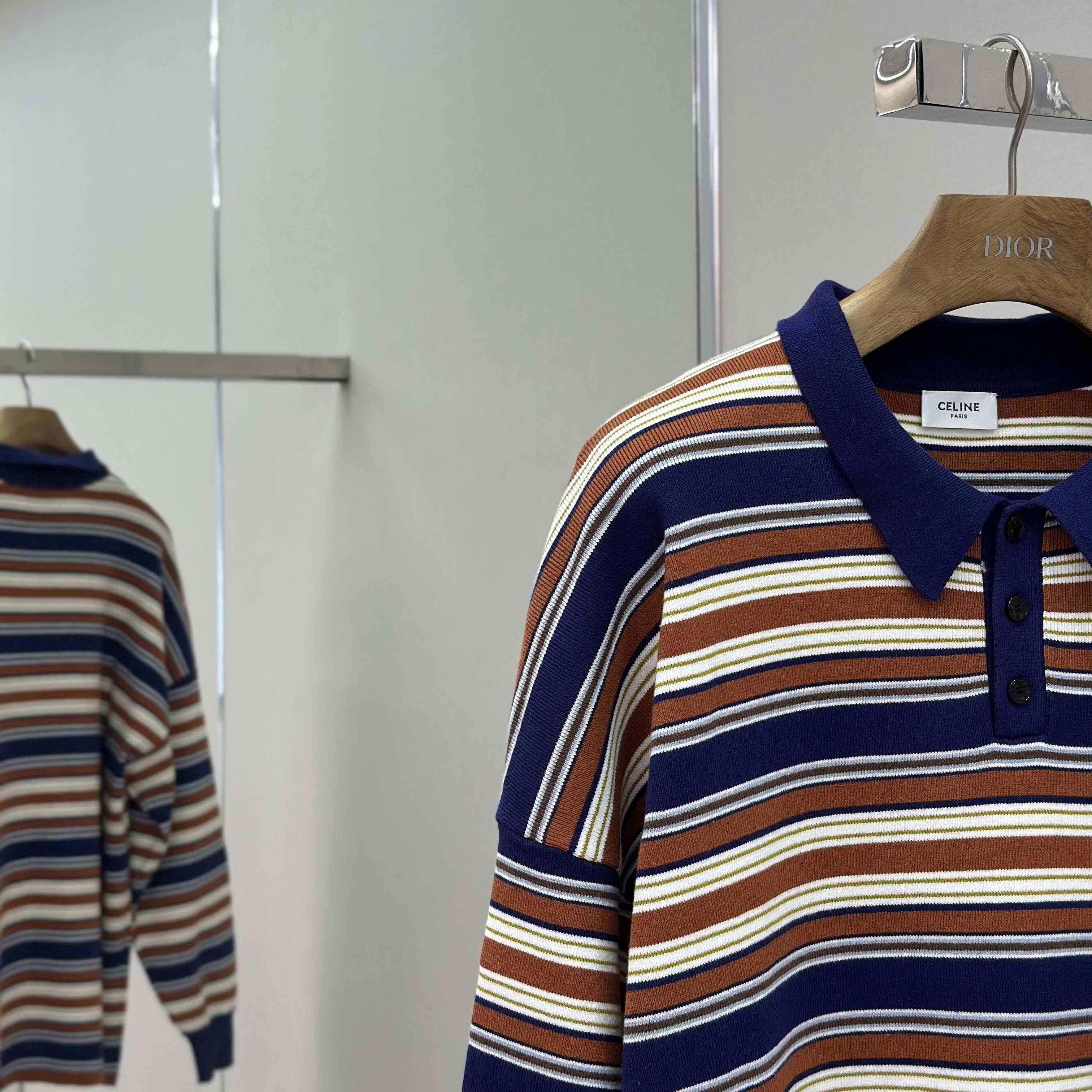 Celine Triomphe Loose Polo In Striped Cotton  - DesignerGu