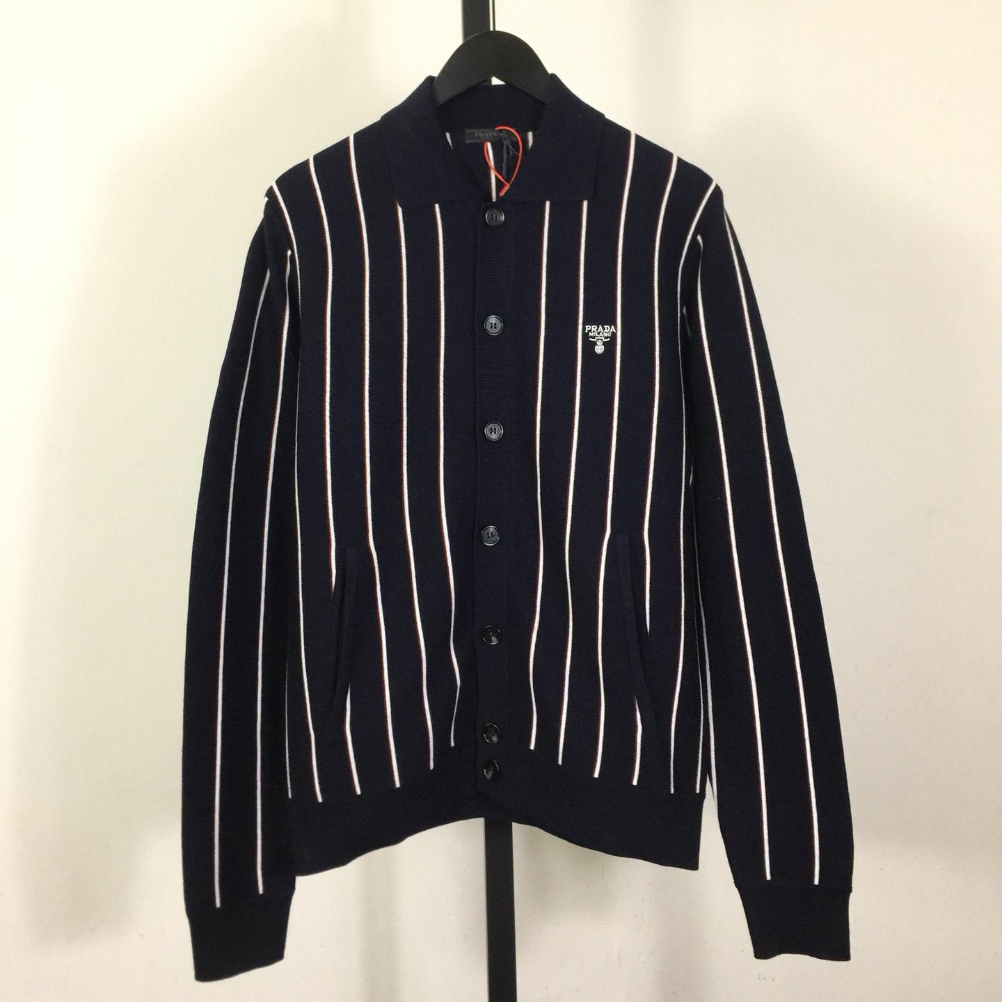 Prada Navy Striped Wool Cardigan  - DesignerGu