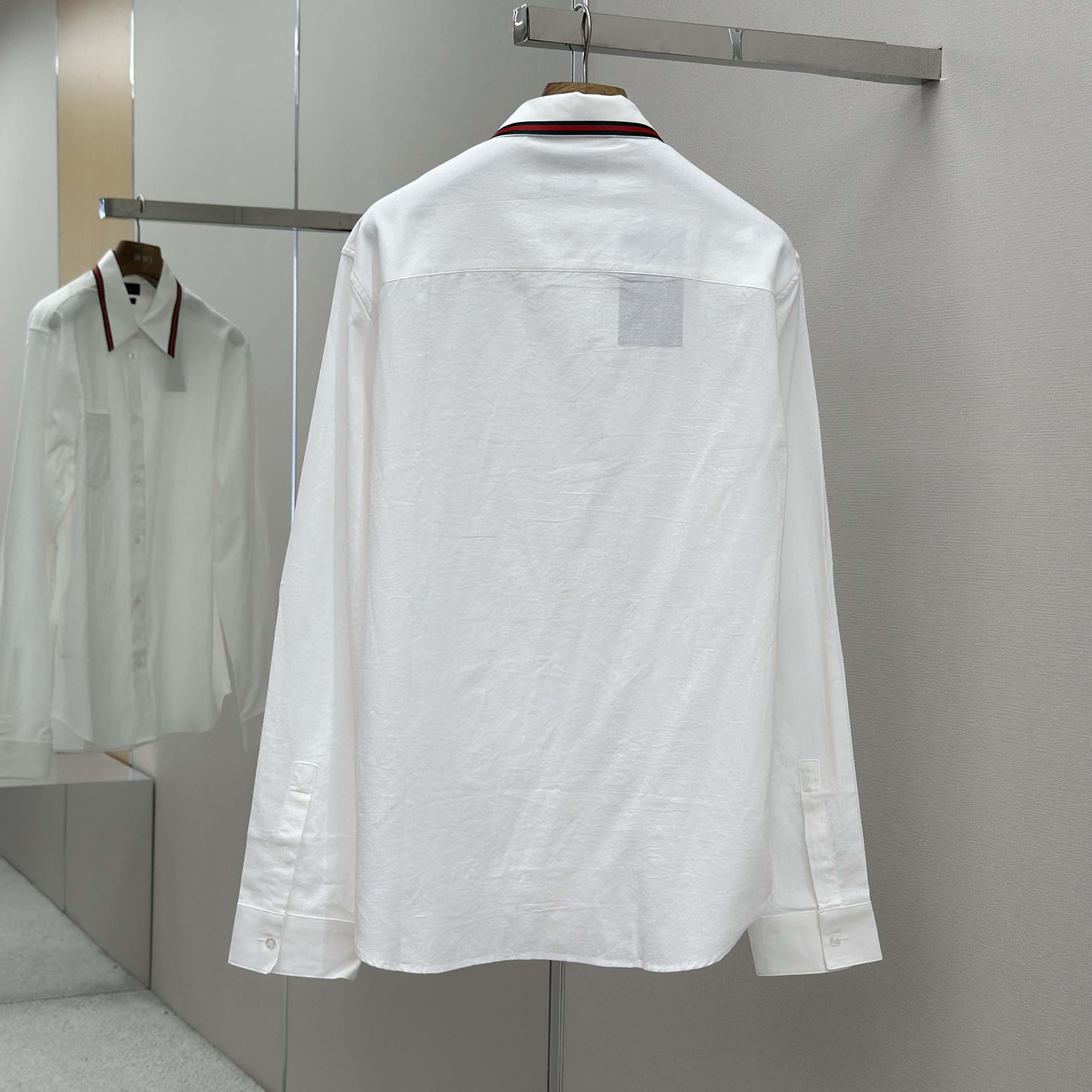 Gucci Web-stripe Trim Cotton Shirt - DesignerGu