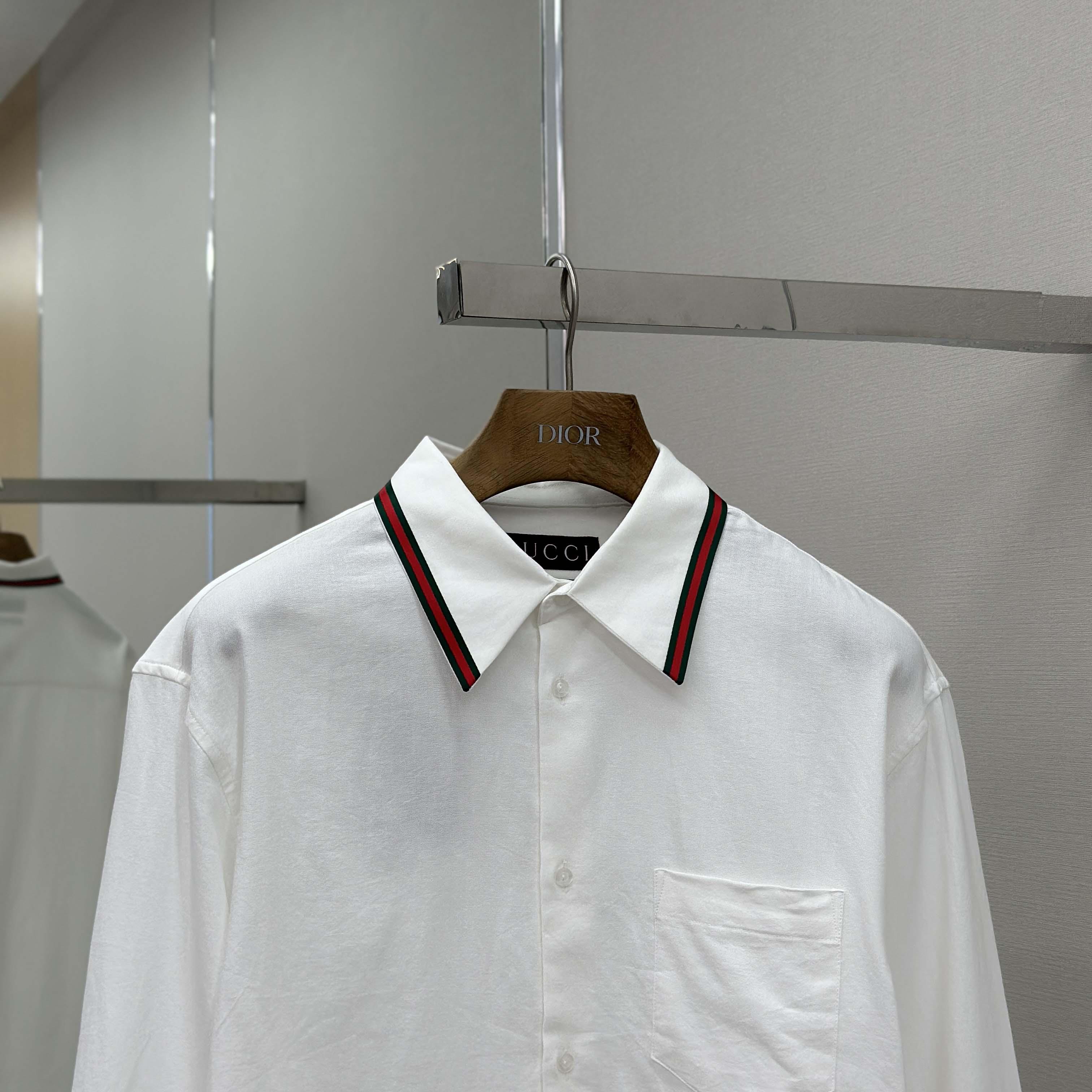Gucci Web-stripe Trim Cotton Shirt - DesignerGu