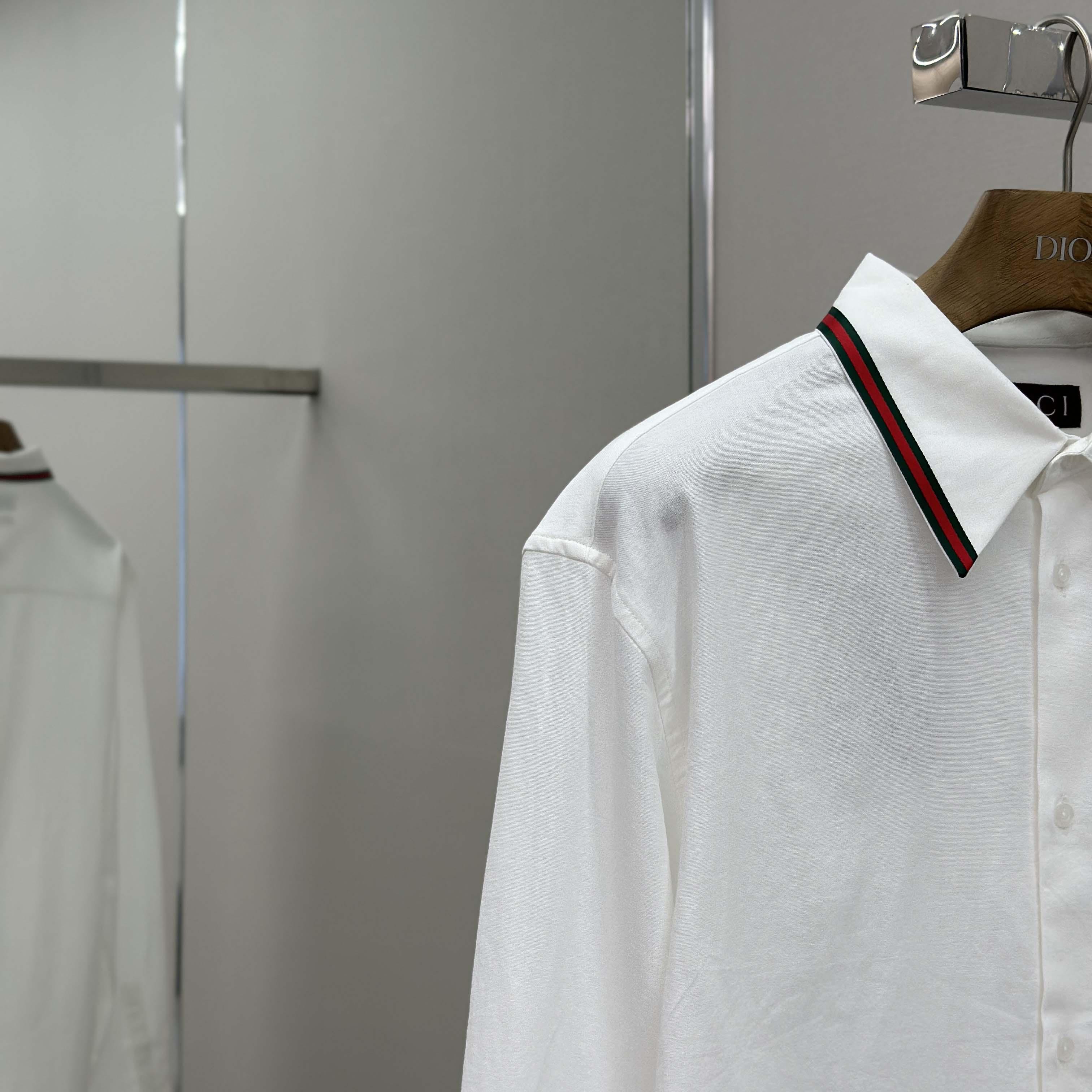 Gucci Web-stripe Trim Cotton Shirt - DesignerGu